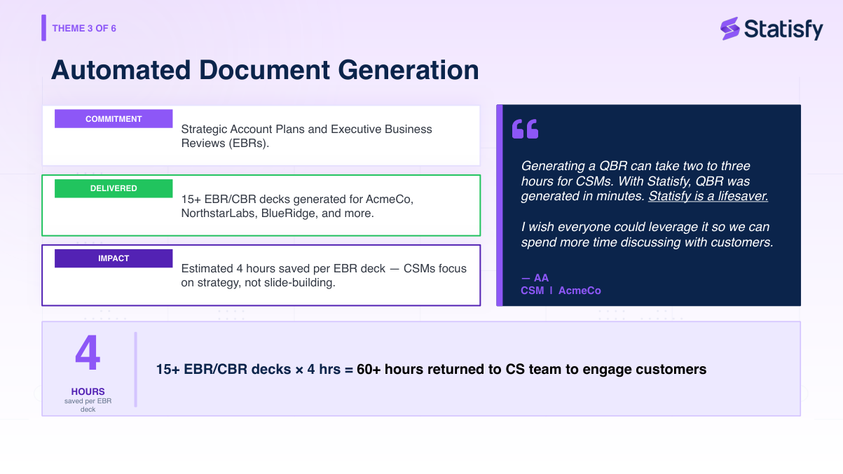 Automated document generation — 15+ EBR decks, 4 hours saved each