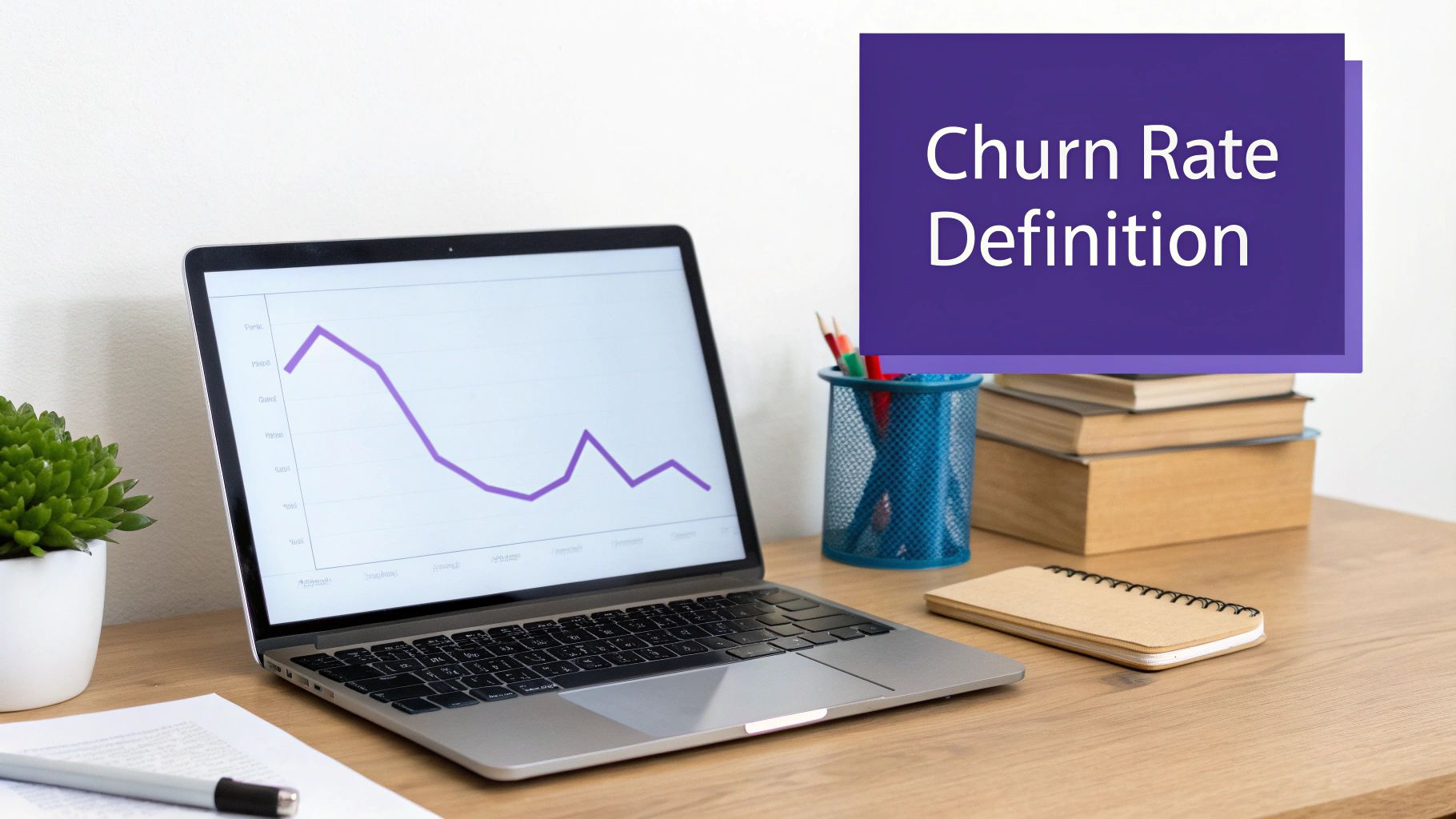 A graph showing a rising trend with a magnifying glass over it, symbolizing the close inspection of churn rate data.