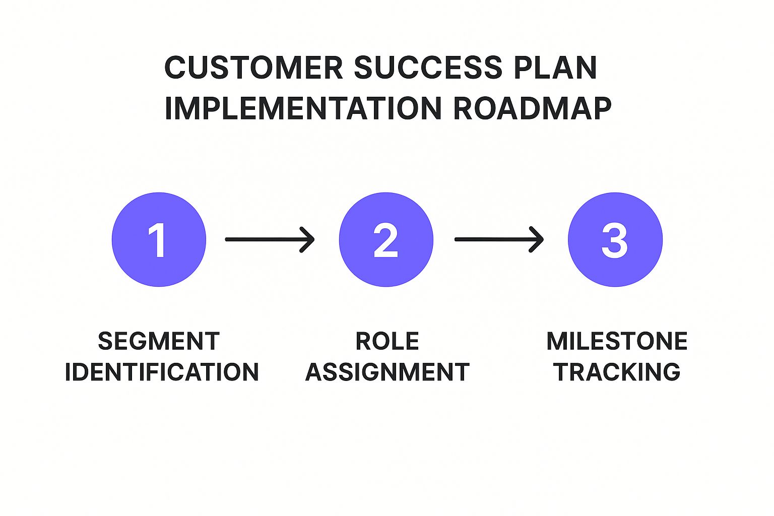An infographic illustrating the six key stages of a customer success plan, from grouping customers to defining success and taking action.